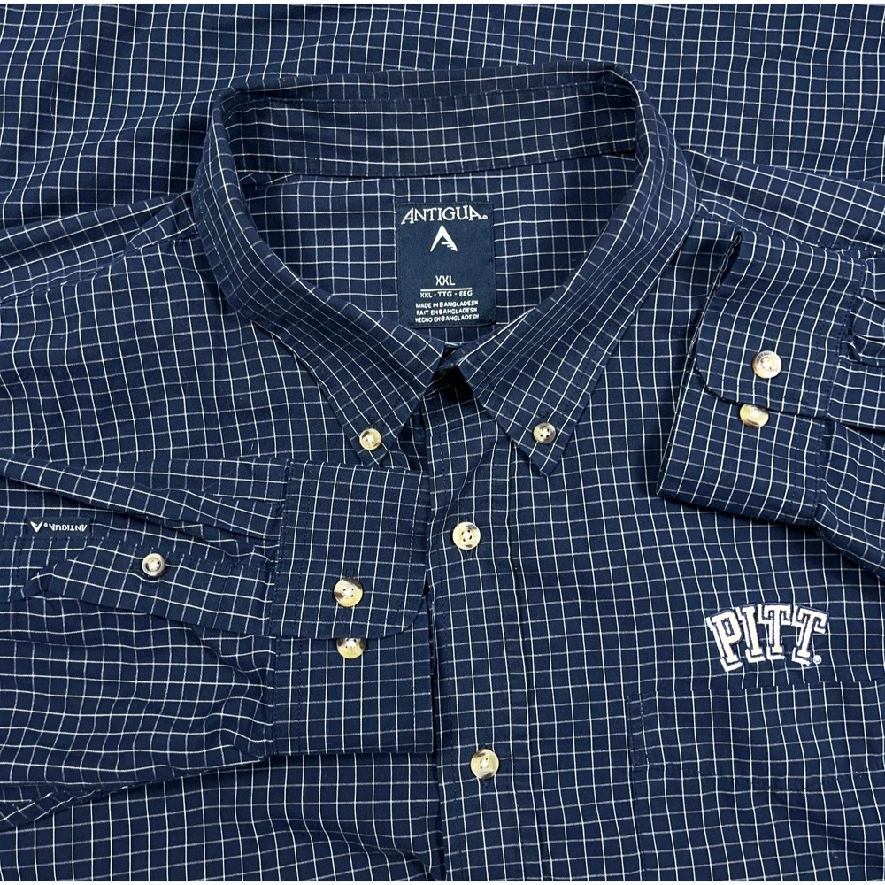 Pitt Panthers Shirt Men XXL 2XL Blue Button Up Dress Check Plaid NCAA Adult